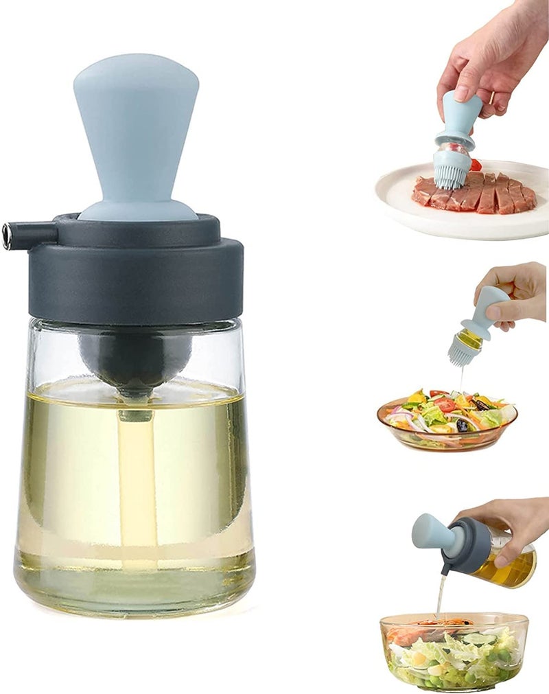 TASKHOUSE Oil Dispenser 350ml with Brush Portable 2 in 1 Olive Oil Dispenser Bottle for Air Fryer Kitchen Cooking Salad Baking Grill BBQ Oil Bottles for Kitchen Pack of 1Blue