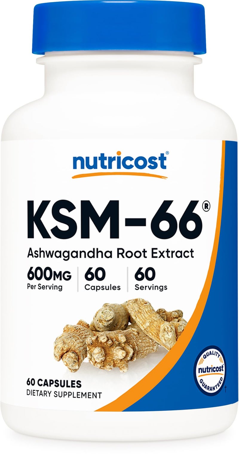 Nutricost مستخلص جذر الأشواغاندا KSM-66 من نوتريكوست 600 ملغ، 60 كبسولة نباتية - 5% ويثانوليدات - مع بايوبيرين - مستخلص جذر كامل الطيف - Image 1