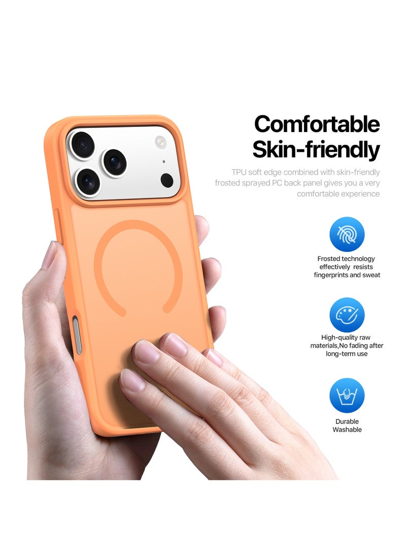 Aookay Magnetic Case for iPhone 17 Pro Max Compatible with MagSafe, [Mil-Grade Drop] Shockproof Slim Frosted Phone Cover (Orange) - Image 3