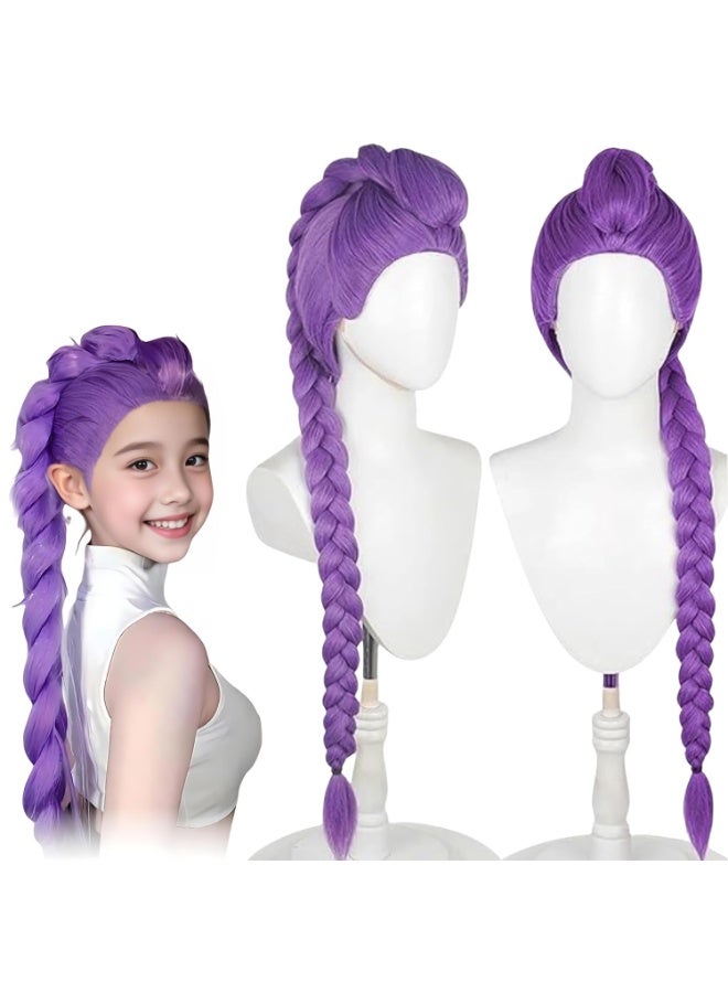 Purple Long Braid Wig, Wig for Halloween Costume Outfit Party, Halloween Costume Hair Accessories, Purple Wig with Thick Braid, Cosplay Costume for Adult Girls