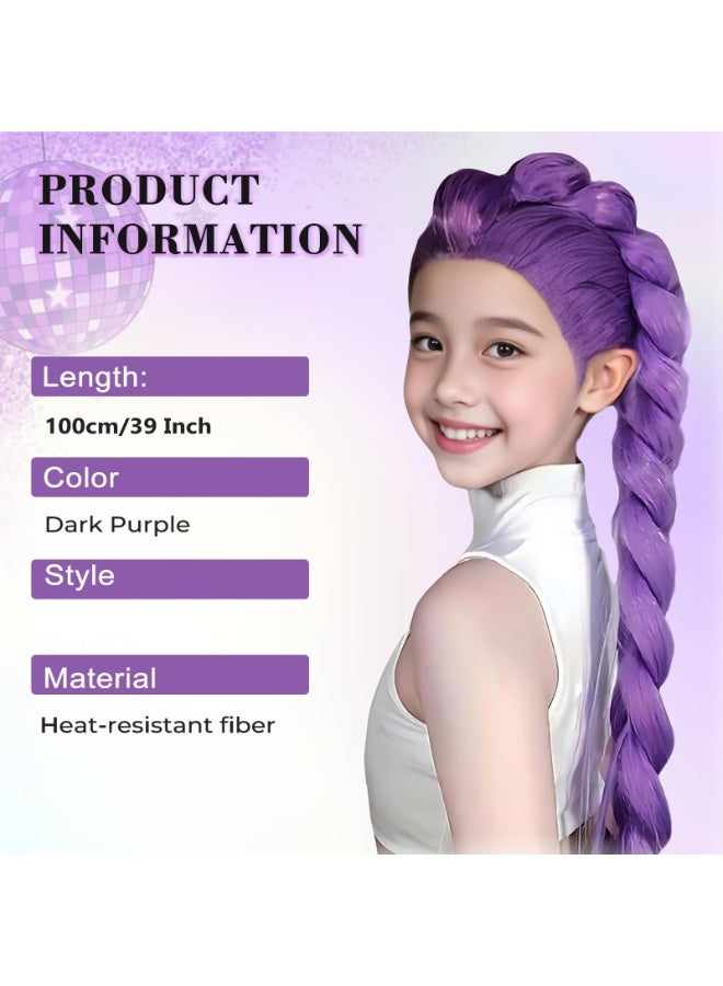 OSHIMA Purple Long Braid Wig, Wig for Halloween Costume Outfit Party, Halloween Costume Hair Accessories, Purple Wig with Thick Braid, Cosplay Costume for Adult Girls - Image 2