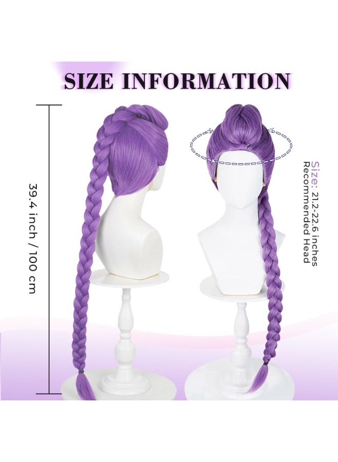 OSHIMA Purple Long Braid Wig, Wig for Halloween Costume Outfit Party, Halloween Costume Hair Accessories, Purple Wig with Thick Braid, Cosplay Costume for Adult Girls - Image 4