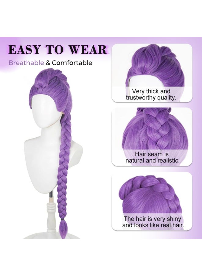 OSHIMA Purple Long Braid Wig, Wig for Halloween Costume Outfit Party, Halloween Costume Hair Accessories, Purple Wig with Thick Braid, Cosplay Costume for Adult Girls - Image 5