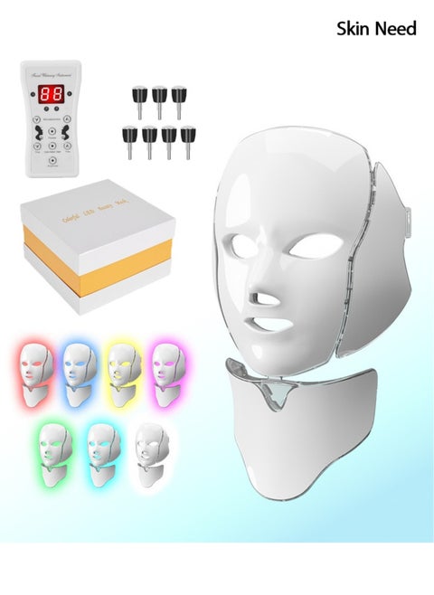 7-in-1 LED Light Therapy Facial Mask – Red, Blue, and Multi-Color Modes – Skin Rejuvenation & Anti-Aging – Comfortable & Adjustable – Plug-Powered