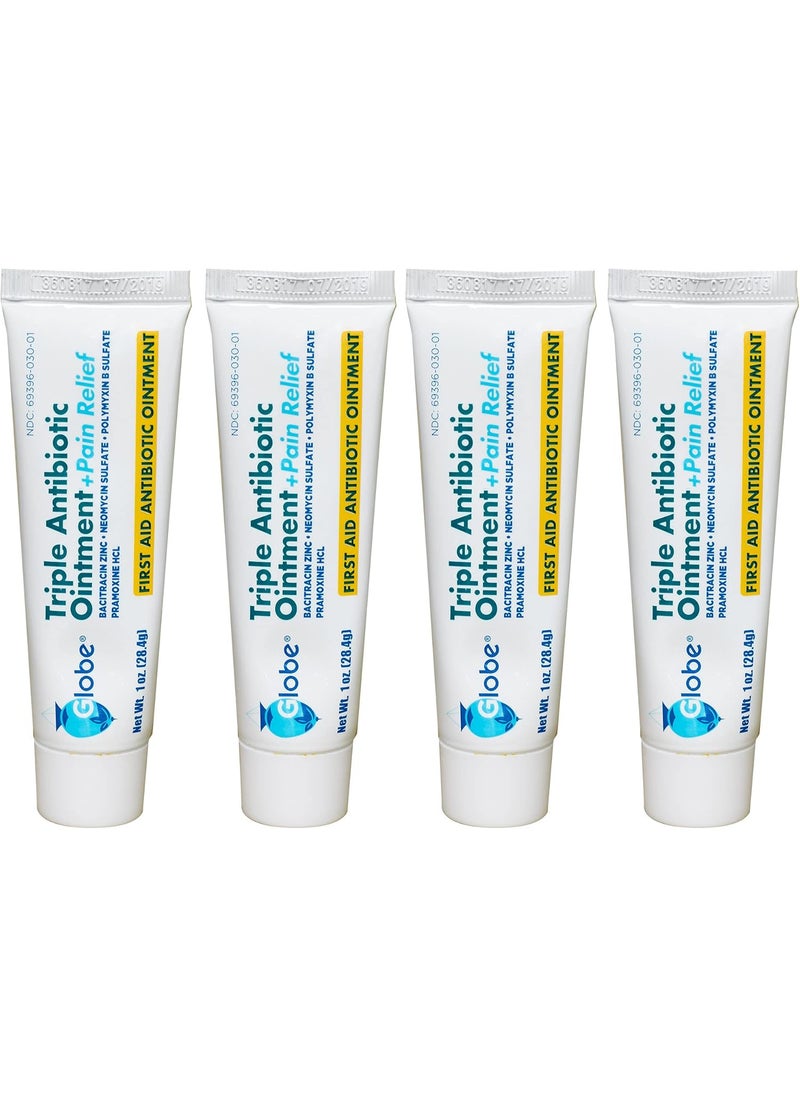 Globe Globe (4 Pack Triple Antibiotic + Pain Relief Ointment 1oz, First Aid Antibiotic, Soothes Pain, Cuts, Burns and Scrapes 24 Hour Infection Protection 