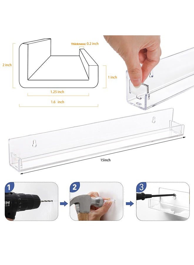 Baosia 4 Pack Invisible Acrylic Floating Bookshelf for Kids Room,15 inch Clear Nail Polish Rack Wall Mounted,Small Toy Storage Wall Shelf Modern Picture Ledge Vinyl Record Display Shelf Holder - Image 2