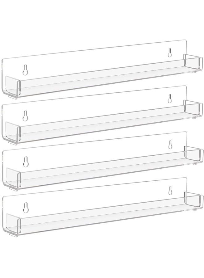 Baosia 4 Pack Invisible Acrylic Floating Bookshelf for Kids Room,15 inch Clear Nail Polish Rack Wall Mounted,Small Toy Storage Wall Shelf Modern Picture Ledge Vinyl Record Display Shelf Holder - Image 1