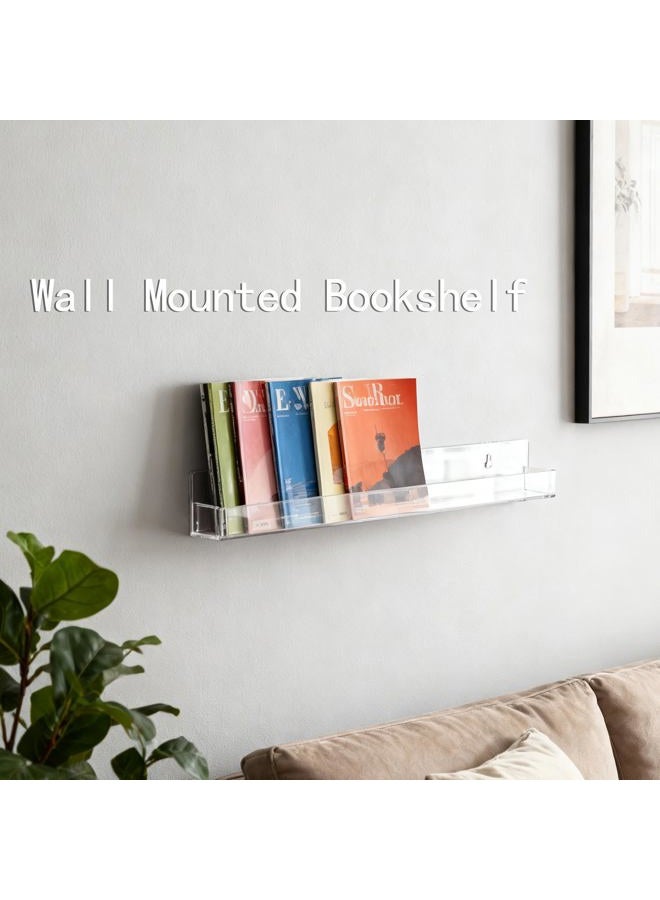 Baosia 4 Pack Invisible Acrylic Floating Bookshelf for Kids Room,15 inch Clear Nail Polish Rack Wall Mounted,Small Toy Storage Wall Shelf Modern Picture Ledge Vinyl Record Display Shelf Holder - Image 5