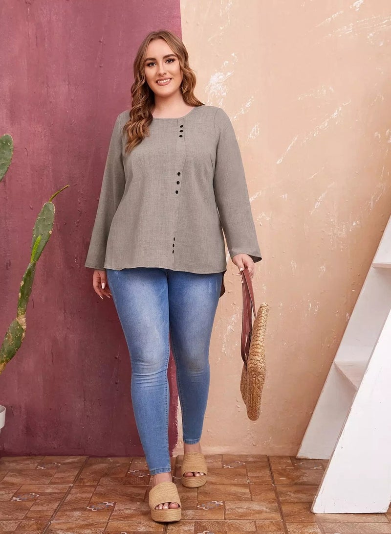 بلوزة سادة ذات صف واحد من الأزرار - Image 3
