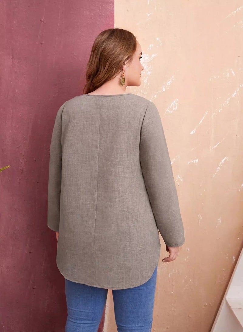 بلوزة سادة ذات صف واحد من الأزرار - Image 2