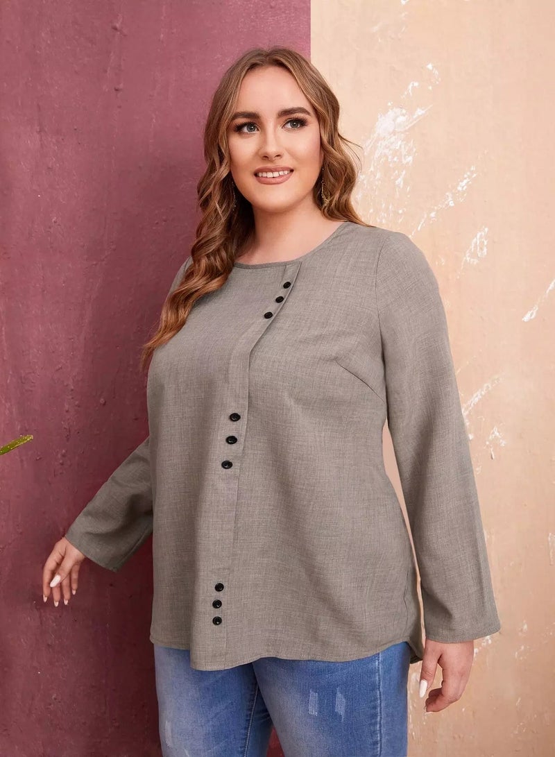 بلوزة سادة ذات صف واحد من الأزرار - Image 5