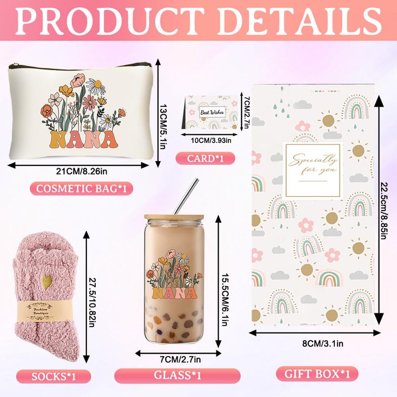 DHQH Best Nana Gifts for Women  Birthday Christmas Gifts Set from Granddaughter Grandson  Godmother Thanksgiving Ideas Gift with 16 Oz Glass Cup - Image 2