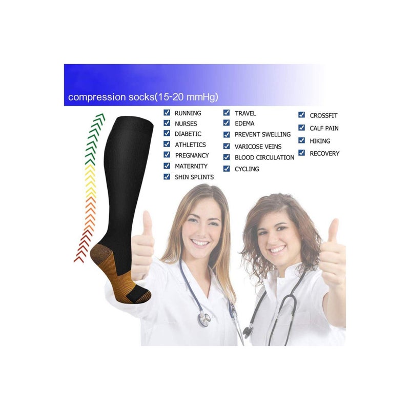 SOLARAE Copper Compression Socks for Men & Women, Copper-Infused Compression Socks Moisture-Wicking Copper Compression Socks for Medical Running Hiking Cycling 15-20 mmHg (Black/White, L/XL) - Image 4