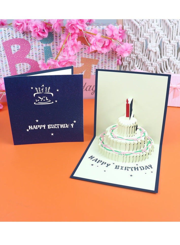 3D Birthday Cake Pop-Up Greeting Cards – Red & Blue Designs (Pack of 2pcs) - Image 4
