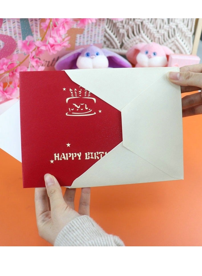 3D Birthday Cake Pop-Up Greeting Cards – Red & Blue Designs (Pack of 2pcs) - Image 5