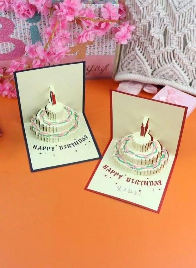 3D Birthday Cake Pop-Up Greeting Cards – Red & Blue Designs (Pack of 2pcs) - Image 1