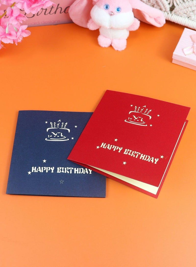 3D Birthday Cake Pop-Up Greeting Cards – Red & Blue Designs (Pack of 2pcs) - Image 3
