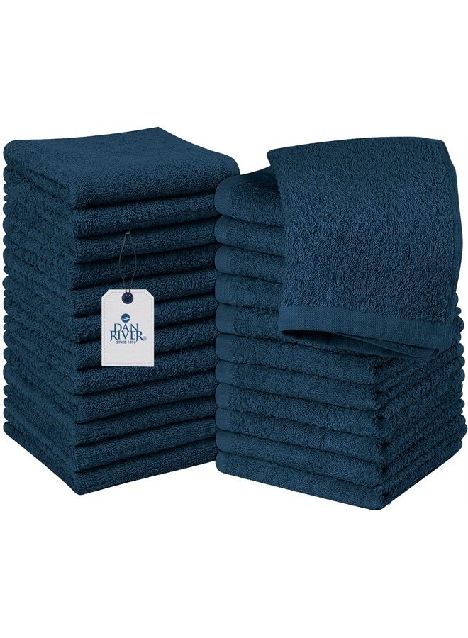 DAN RIVER 100% Cotton Washcloths 24 Pack Premium Quality Face and Body Cloth, Quick Dry and Highly Absorbent Essential Towels for Bathroom, Hand, Kitchen and Cleaning | 12x12 in | 400 GSM (Blue Opal) - Image 1