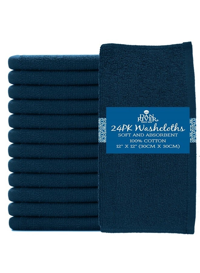 DAN RIVER 100% Cotton Washcloths 24 Pack Premium Quality Face and Body Cloth, Quick Dry and Highly Absorbent Essential Towels for Bathroom, Hand, Kitchen and Cleaning | 12x12 in | 400 GSM (Blue Opal) - Image 3