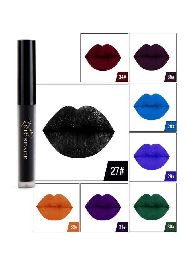 GL-Turelifes Halloween Matte Liquid Lipstick, Long Lasting, Non-stick Non-fading Lip Gloss Vivid Vampire lipsticks for Masquerade, Cosplay, Halloween Makeup (#27 Black) - Image 3