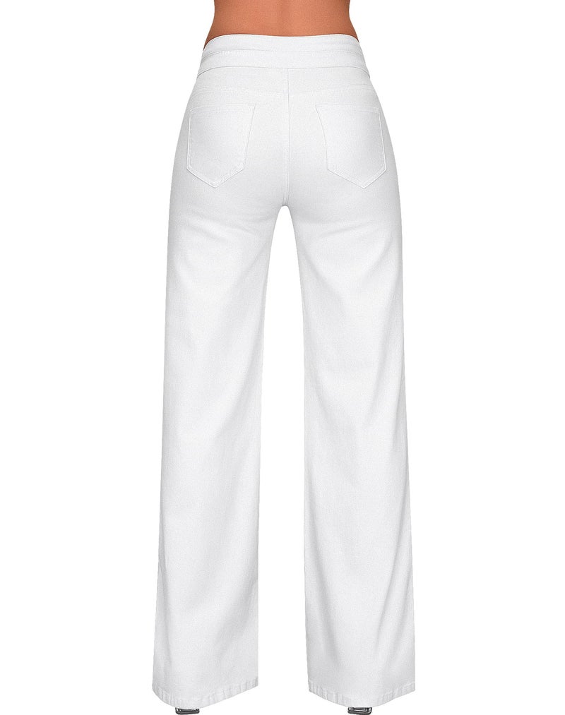 roswear Stretchy Loose Jeans for Women Wide Leg High Waisted Baggy Denim Distressed Pants White X-Large - Image 2