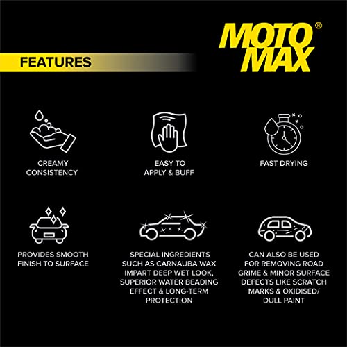 Motomax موتوماكس كريم تلميع للدراجات والسيارات 230 جرام | شمع كارناوبا وعوامل تلميع دقيقة مع إسفنجة. يحمي ويعطي لمعة للسيارات والدراجات النارية، تلميع مقاوم للماء لاحتياجات العناية بالسيارات، يزيل الخدوش الطفيفة. - Image 3