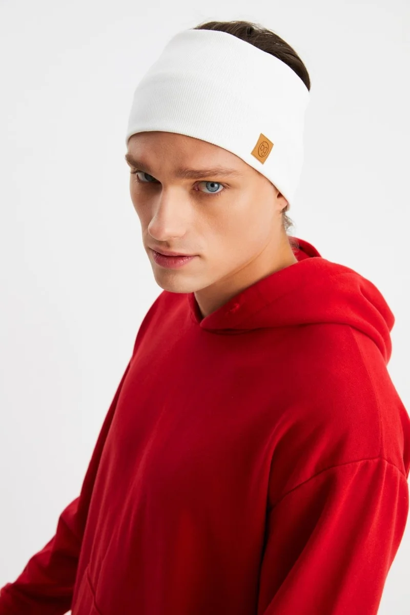 بوتيكجيز White Men's Cotton Camisole, Non-Slip, Sweatproof, Ultra Light, Sports Headband Bandana Buff