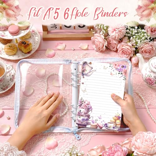 Pineraap 100 Sheets Tea Party A5 Refills Papers for Planner Insert Binder, 120GSM Thick Floral Teapot Notebook Fillers, Garden Tea Time 6 Hole Loose Leaf Papers for A5 6 Ring Binder Journal Diary Budget - Image 3