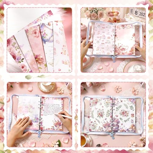 Pineraap 100 Sheets Tea Party A5 Refills Papers for Planner Insert Binder, 120GSM Thick Floral Teapot Notebook Fillers, Garden Tea Time 6 Hole Loose Leaf Papers for A5 6 Ring Binder Journal Diary Budget - Image 5