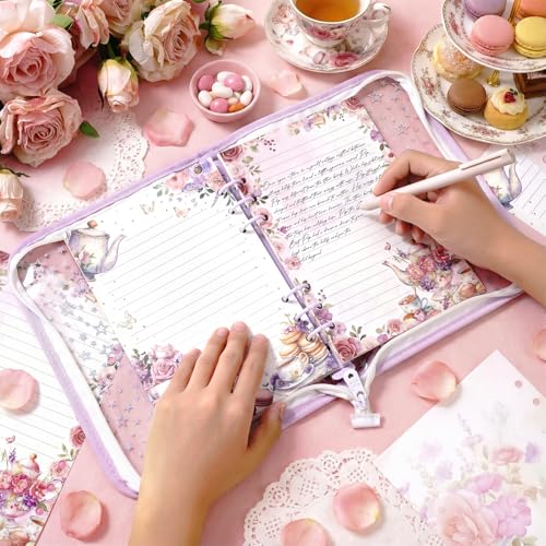 Pineraap 100 Sheets Tea Party A5 Refills Papers for Planner Insert Binder, 120GSM Thick Floral Teapot Notebook Fillers, Garden Tea Time 6 Hole Loose Leaf Papers for A5 6 Ring Binder Journal Diary Budget - Image 4