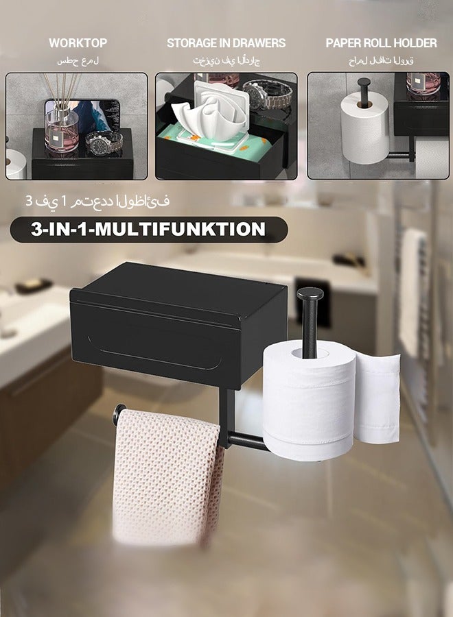 spa luxetique Toilet Paper Holder, No Drilling, Toilet Paper Holder with Wet Wipes Box, Self-Adhesive Toilet Paper Holder, Black Toilet Paper Holder with Shelf, for Bathroom, Kitchen  - Image 5