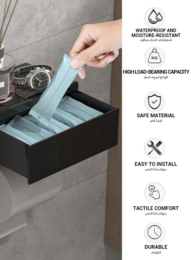 spa luxetique Toilet Paper Holder, No Drilling, Toilet Paper Holder with Wet Wipes Box, Self-Adhesive Toilet Paper Holder, Black Toilet Paper Holder with Shelf, for Bathroom, Kitchen  - Image 4