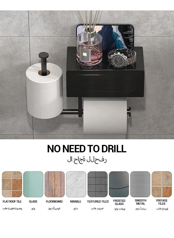spa luxetique Toilet Paper Holder, No Drilling, Toilet Paper Holder with Wet Wipes Box, Self-Adhesive Toilet Paper Holder, Black Toilet Paper Holder with Shelf, for Bathroom, Kitchen  - Image 3