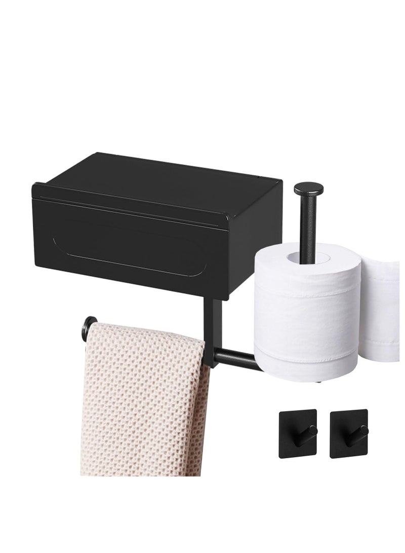 spa luxetique Toilet Paper Holder, No Drilling, Toilet Paper Holder with Wet Wipes Box, Self-Adhesive Toilet Paper Holder, Black Toilet Paper Holder with Shelf, for Bathroom, Kitchen  - Image 1