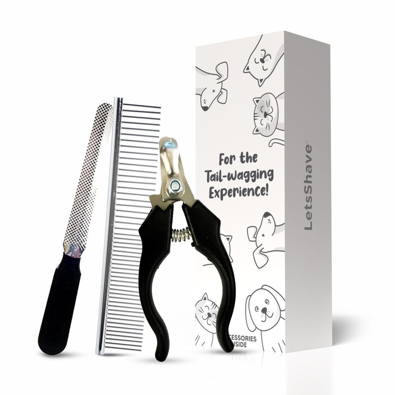 LetsShave EZ-WIZZY 3-in-1 Pet Grooming Kit | Cat & Dog Nail Clippers with Safety Guard, Nail File & Hair Comb | Professional Pet Care Combo for Safe & Stress-Free Grooming - Image 1