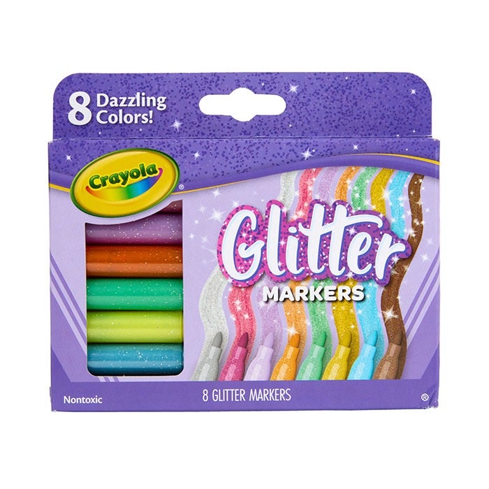 Crayola Glitter Markers Set – 8 Vibrant Sparkling Colours for Kids Art & Crafts | Non-Toxic Shimmery Markers for Drawing, School Projects & Creative Fun Ages 3+ - Image 2