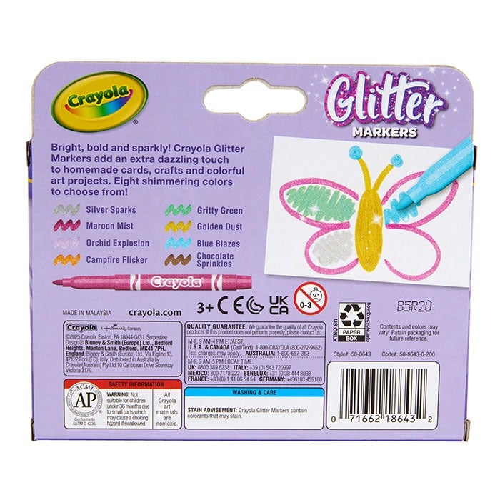Crayola Glitter Markers Set – 8 Vibrant Sparkling Colours for Kids Art & Crafts | Non-Toxic Shimmery Markers for Drawing, School Projects & Creative Fun Ages 3+ - Image 4