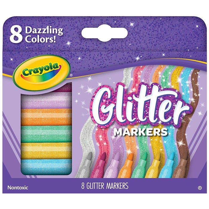 Crayola Glitter Markers Set – 8 Vibrant Sparkling Colours for Kids Art & Crafts | Non-Toxic Shimmery Markers for Drawing, School Projects & Creative Fun Ages 3+ - Image 3
