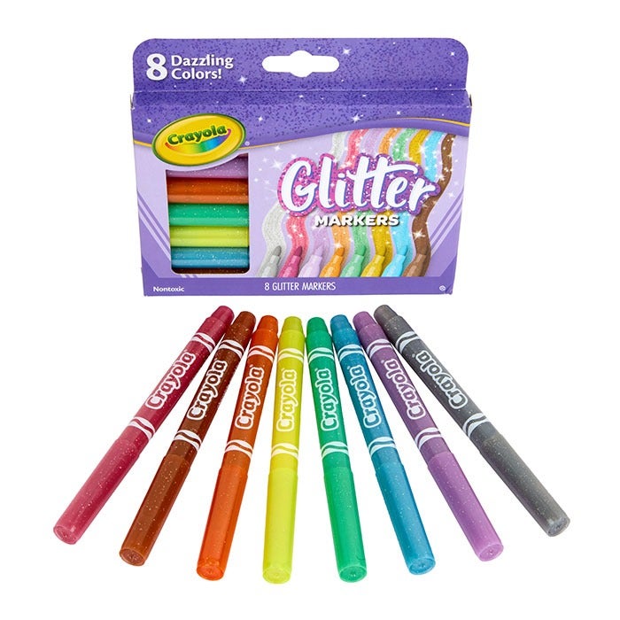 Crayola Glitter Markers Set – 8 Vibrant Sparkling Colours for Kids Art & Crafts | Non-Toxic Shimmery Markers for Drawing, School Projects & Creative Fun Ages 3+ - Image 1