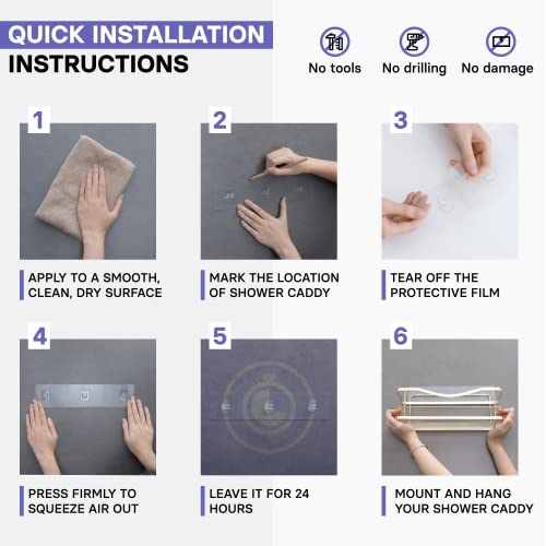 KINCMAX Shower Caddy Organizer - Self Adhesive Wall Shower Shelf - Stainless Steel Bath Shampoo Holder and Storage Rack - Image 5