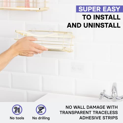 KINCMAX Shower Caddy Organizer - Self Adhesive Wall Shower Shelf - Stainless Steel Bath Shampoo Holder and Storage Rack - Image 3