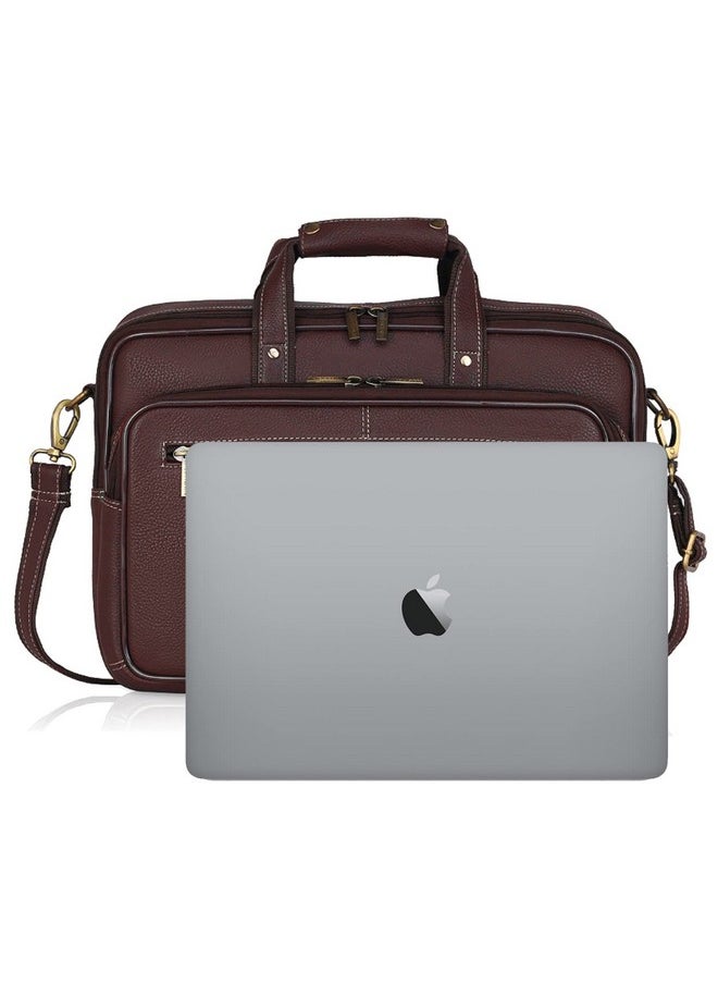 وايلدهورن حقيبة كمبيوتر محمول جلدية من WildHorn للرجال/حقيبة مكتب | تناسب الكمبيوتر المحمول/MacBook مقاس 15.6 بوصة | حقيبة كمبيوتر محمول/حقيبة جلدية الأبعاد: الطول - 16 بوصة العرض - 4 بوصة الارتفاع - 12 بوصة بني  - Image 4