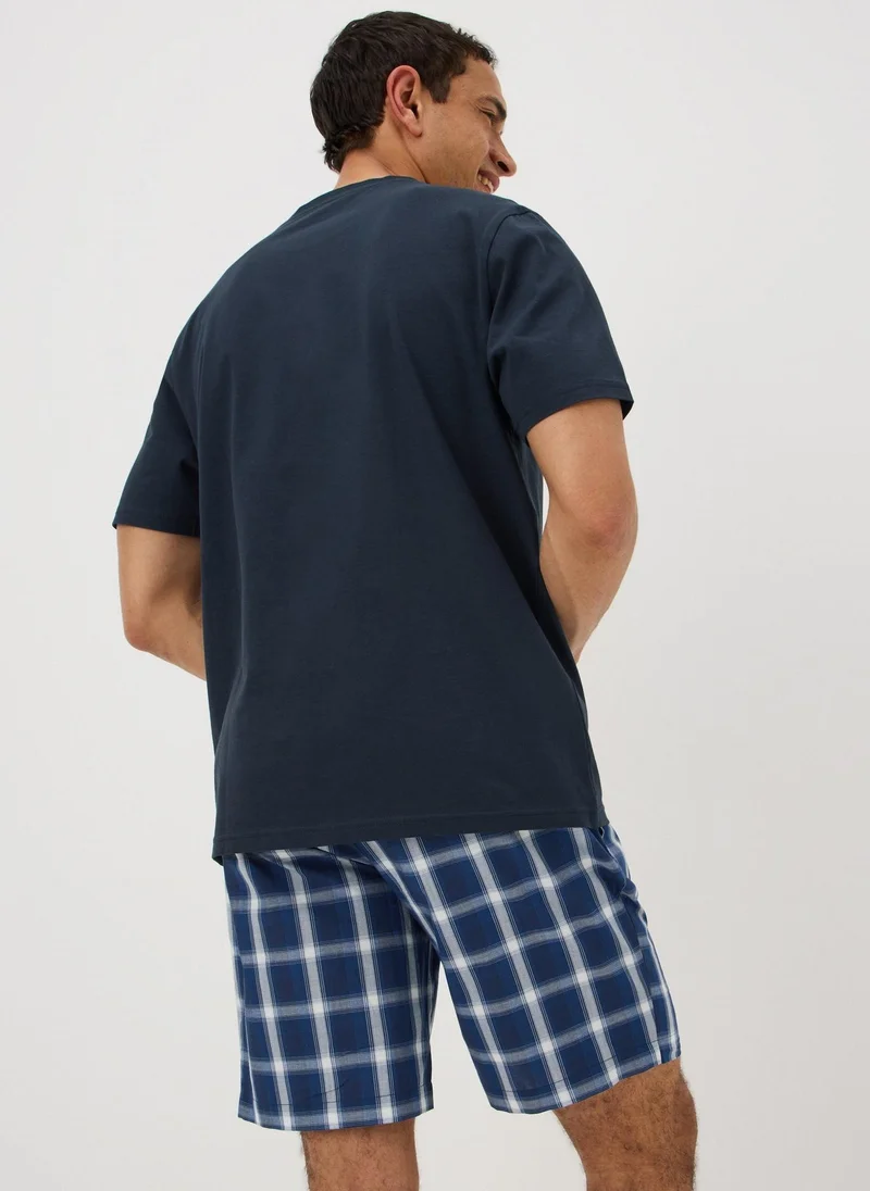 ماتلان Blue Check Woven Short Pyjama Set