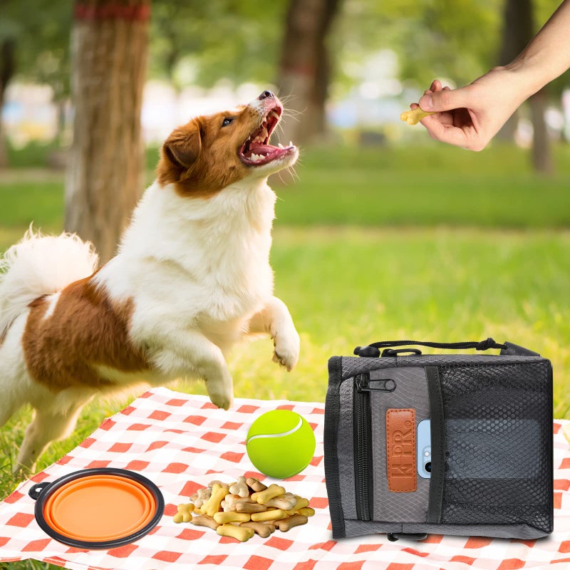KHPR Dog Treat Training Pouch Easily Carries Pet Toys Kibble,Treats Built-in Poop Bag Dispenser 3 Ways to Wear Comes with a Foldable Silicone Bowl(Dark Grey) - Image 3