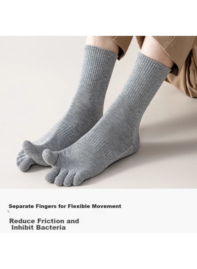 Madallo Men'S Spring And Summer Five Toe Socks, Mid-Calf Socks, Popular Boneless Anti-Odor Sports Long Tube Socks With Shock Absorption And Massage Bottom, Toe Separated Socks - Image 4