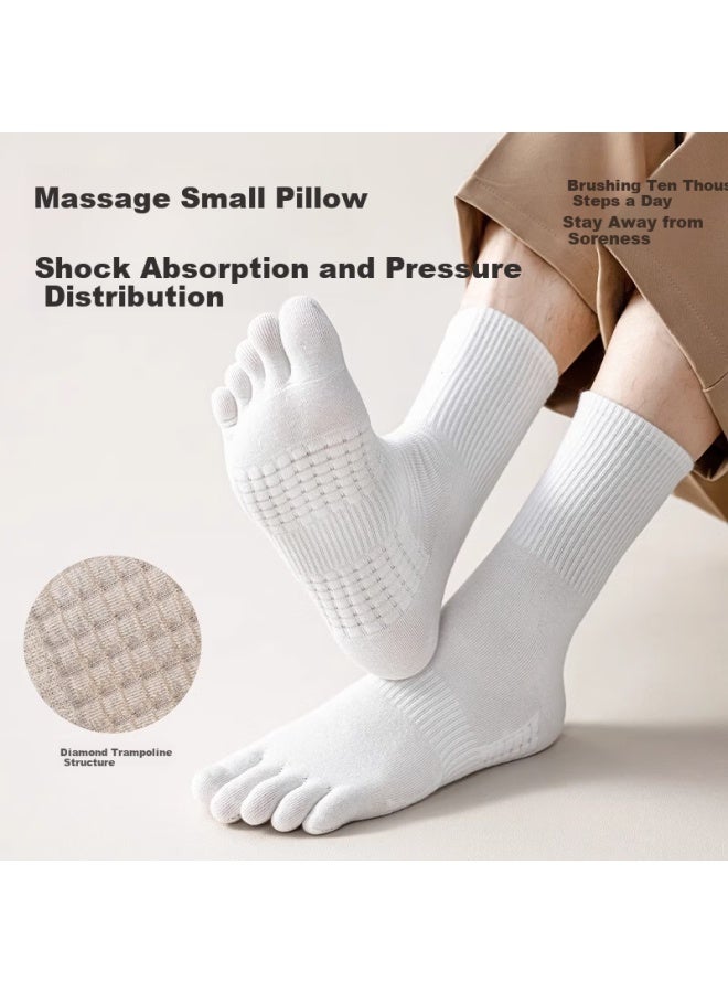 Madallo Men'S Spring And Summer Five Toe Socks, Mid-Calf Socks, Popular Boneless Anti-Odor Sports Long Tube Socks With Shock Absorption And Massage Bottom, Toe Separated Socks - Image 3