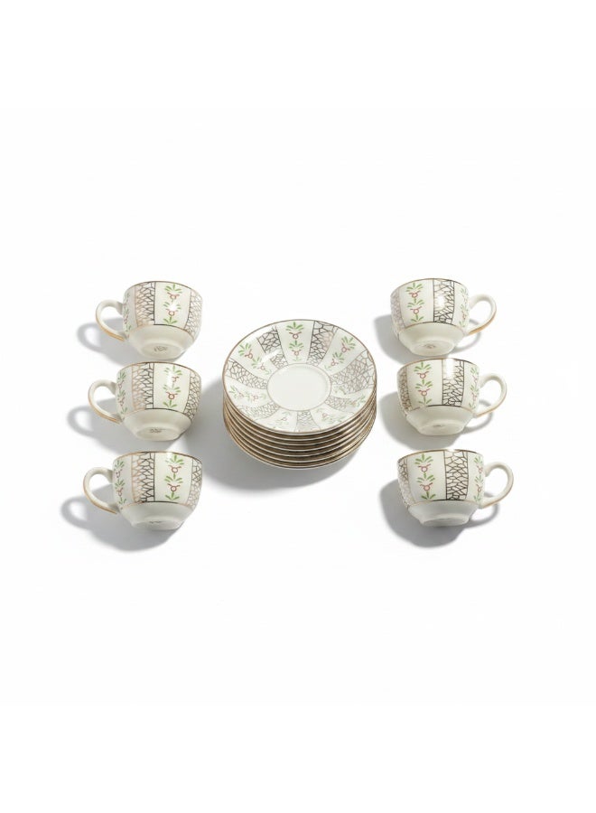TABUK 12PCS CERAMIC CUP AND SAUCER SET WHITE 200ML - Image 1