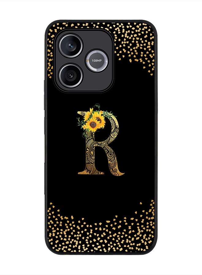 Stylizedd For Honor 600 Lite / 500 Smart / Honor X80i Case,Slim fit Camera Protection, Shockproof Thin Phone cover  - Custom Floral Monogram - R ( Black ) - Image 1