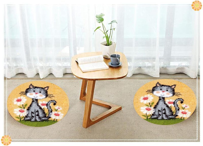 klarako Cute Latch Hook Rug Kit, Latch Hook Kits with Printed Canvas DIY Mat Needlework Yarn Cushion Embroidery Home Decor - cat - Image 3