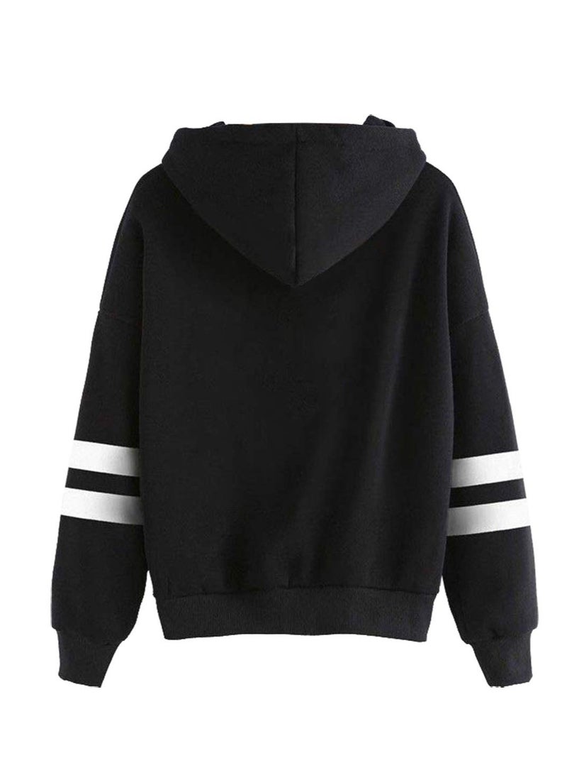 KASTWAVE Friends Hoodies for Women, Long Sleeve Drawstring Fleece Letters Print Hooded(Black,S) - Image 2